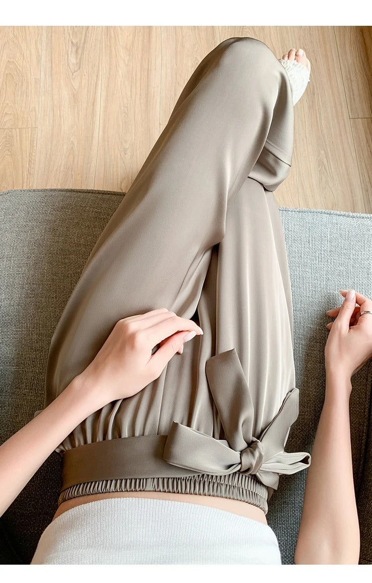 Silksommar® Collection - High-Waist & Loose-Fit Ultra Comfy Ice Silk Satin Trousers