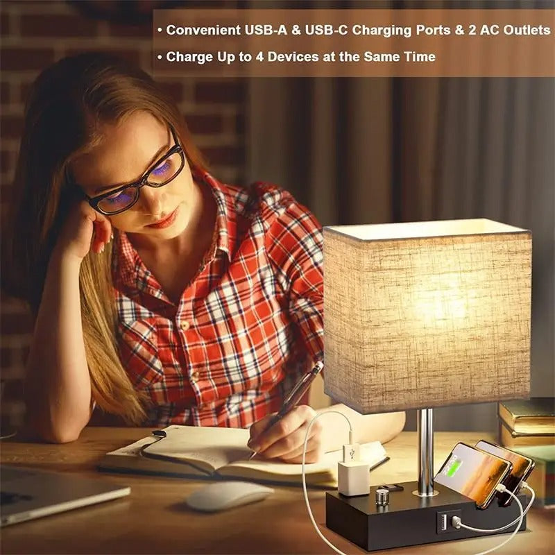 Brooknuo LED Lamp for Nightstands Home Offices with 2 AC Outlets 2 USB Charging Ports