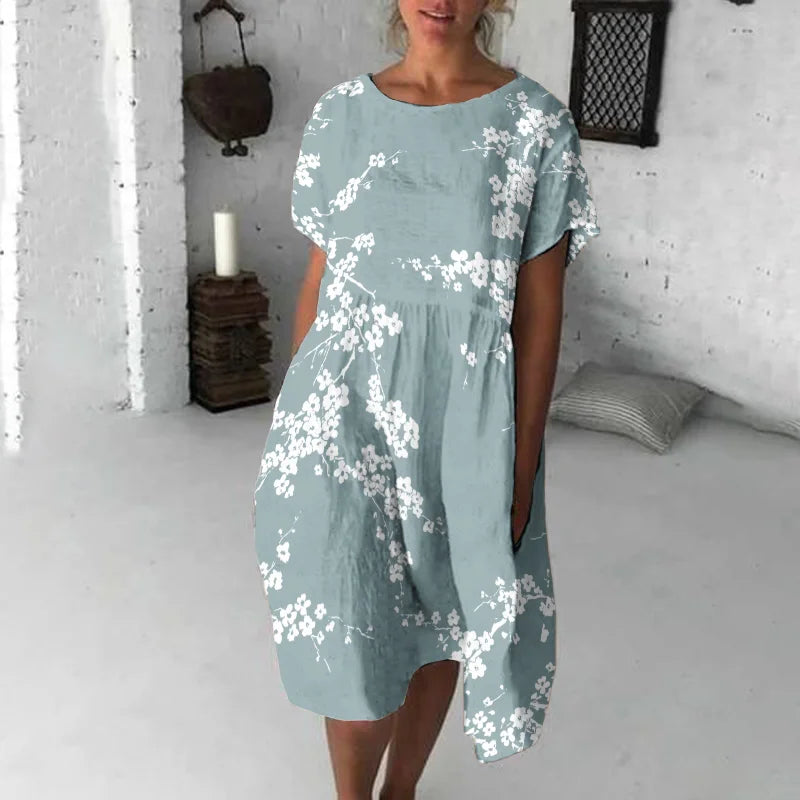 Damen Kurzarmkleid | Gemustert Midi