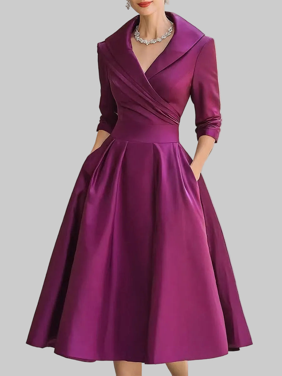 Olivia | Satin Wrap V Neck Midi Dress