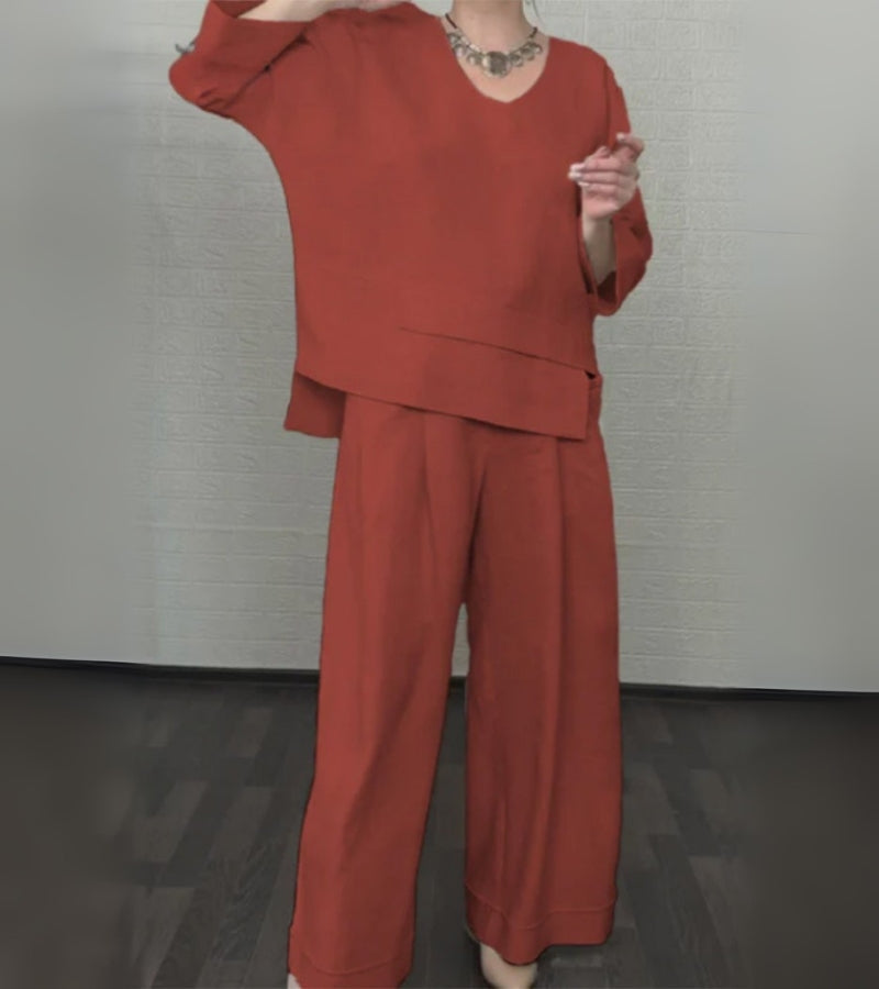 Sonja | Elegant women's outfit with asymmetric top and wide-leg trousers