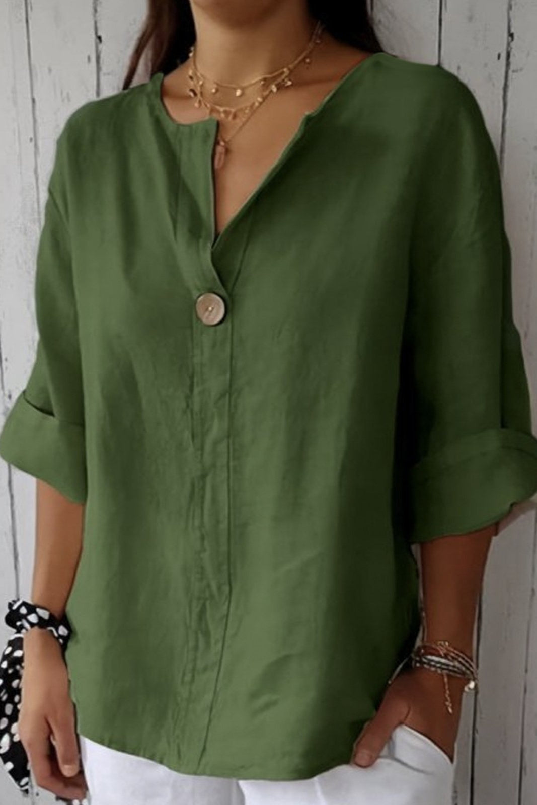 Zamma | Blusa in Lino Relaxed con Scollatura a V