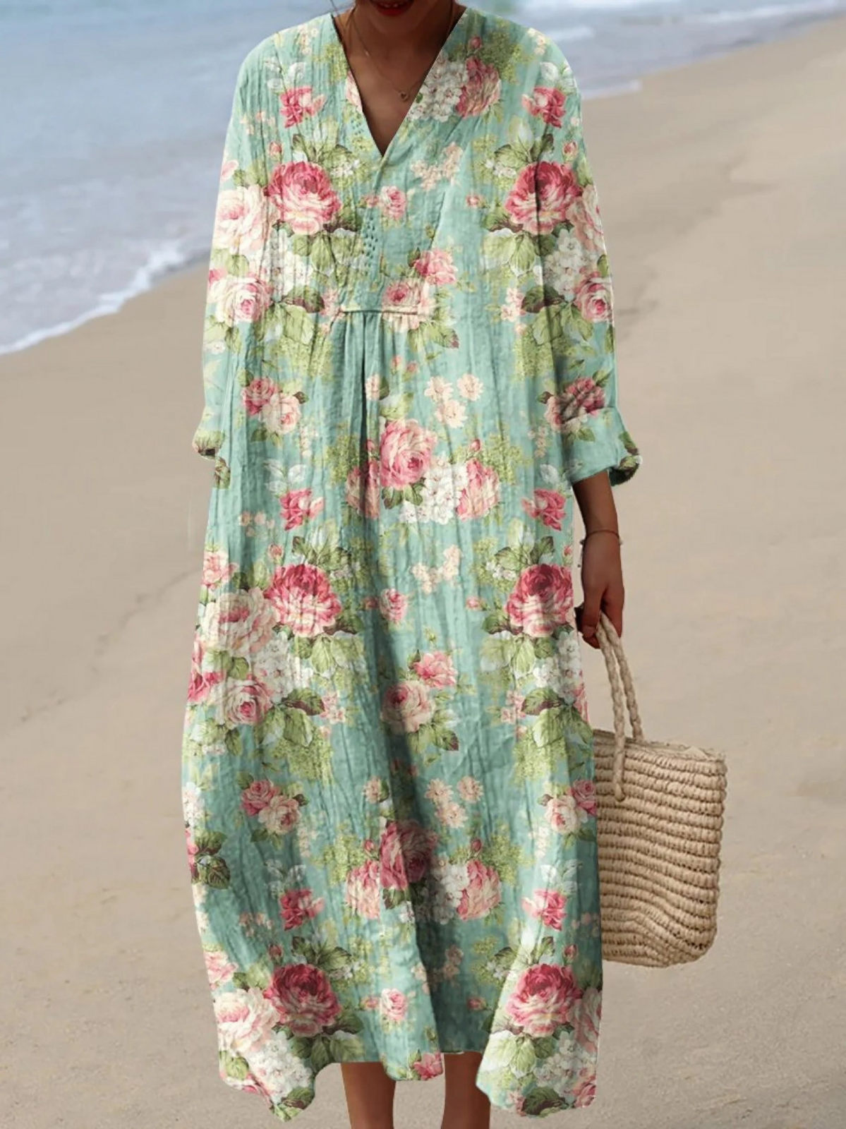 Olina | Robe fluide à imprimé aquarelle de fleurs rétro fraîches pour femmes