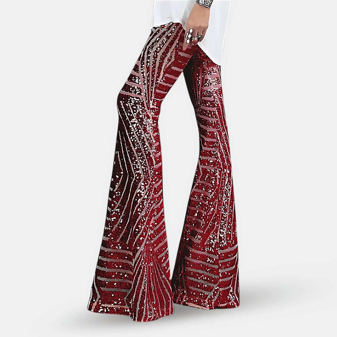 Pantaloni a zampa d'elefante a vita alta con paillettes da donna – Pantaloni glamour ed eleganti