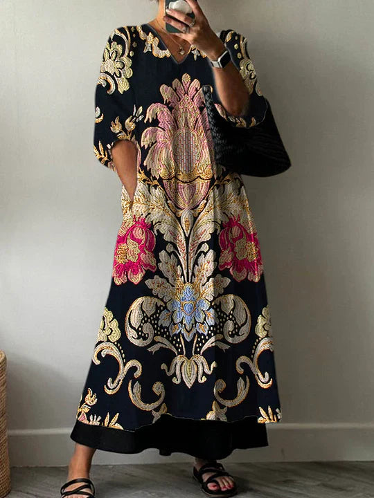 Ramafa | Elegantes Maxikleid mit ornamentalem Print
