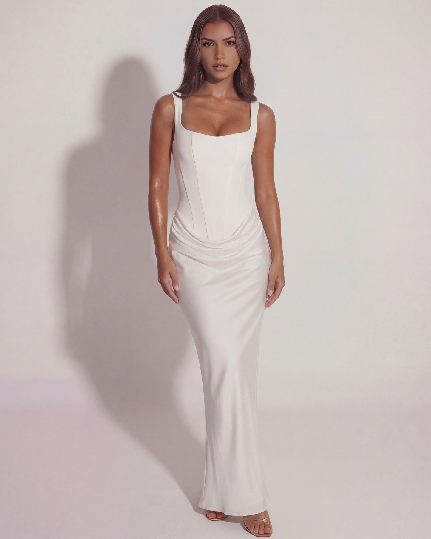 Eleonora™ — Robe maxi en satin — blanc pur — élégance intemporelle