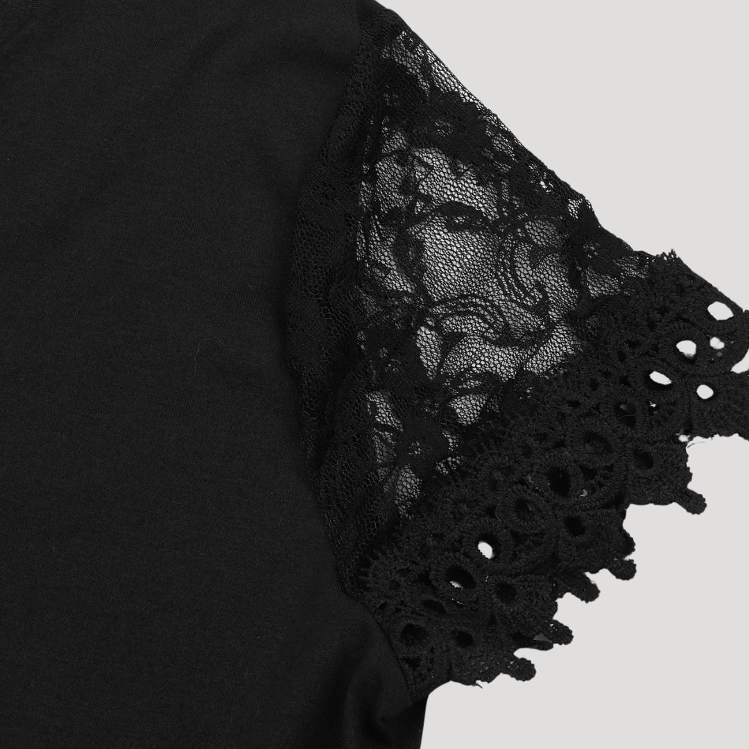Damen-Midi-Kleid in Schwarz mit Spitzenärmeln