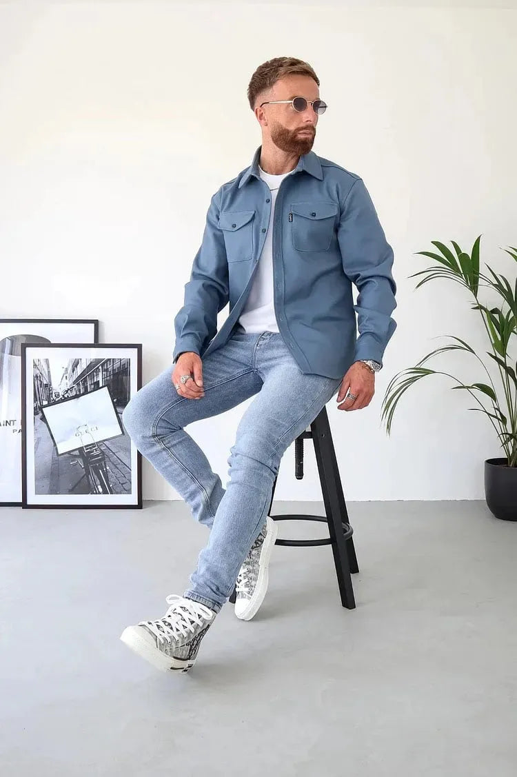 William Veste Homme en Cuir avec Boutons – Style Intemporel, Résistant & Élégant