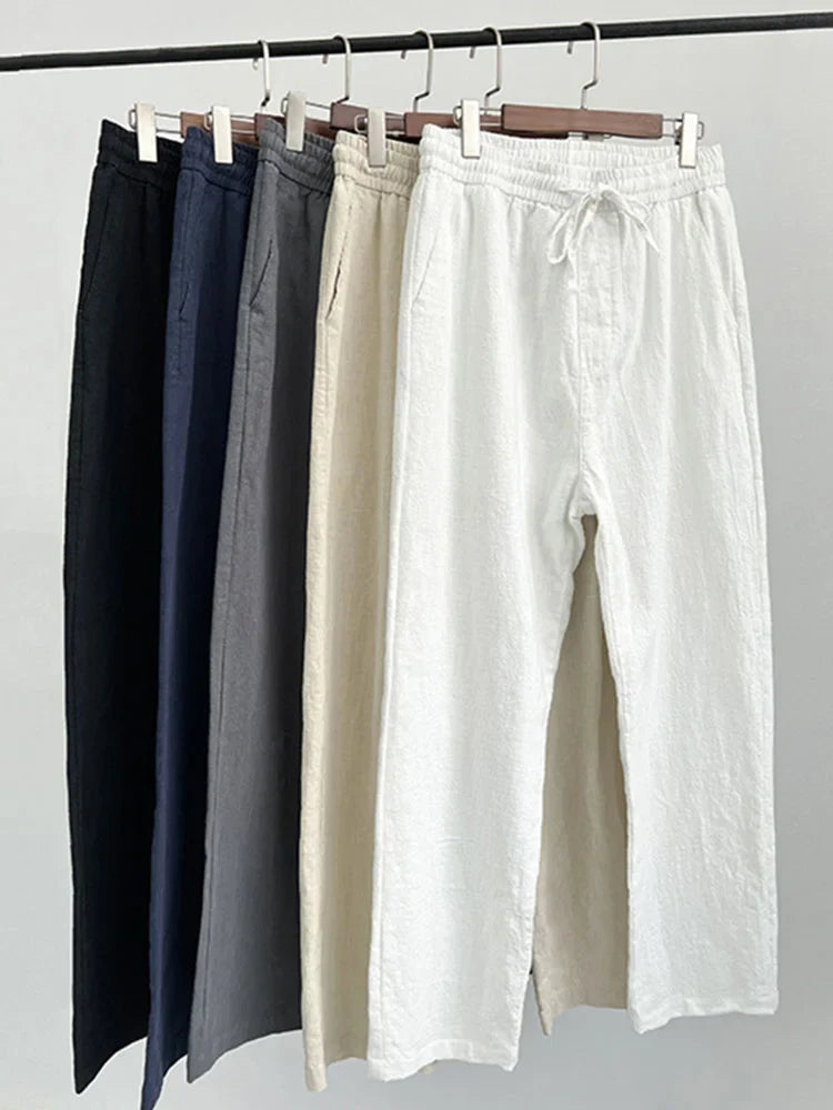 Vintage Elastische Casual Katoen Linnen Broek