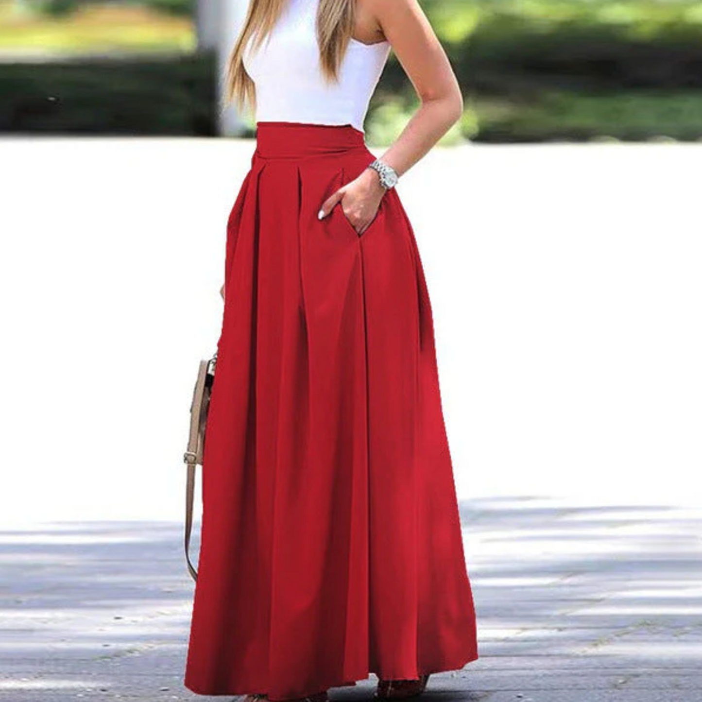 AlbaRenée - Jupe plissée taille haute avec forme évasée en ligne A