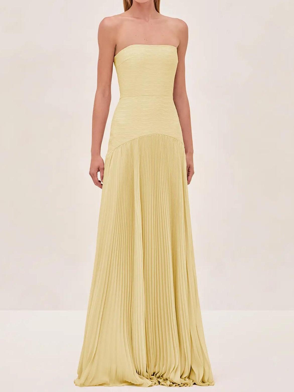 Women's Strapless Pleated Maxi Wedding Guest Dress