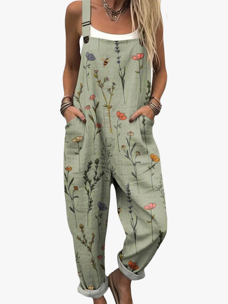 Morelya - Damen Blumen Latzhose Lockerer Schnitt