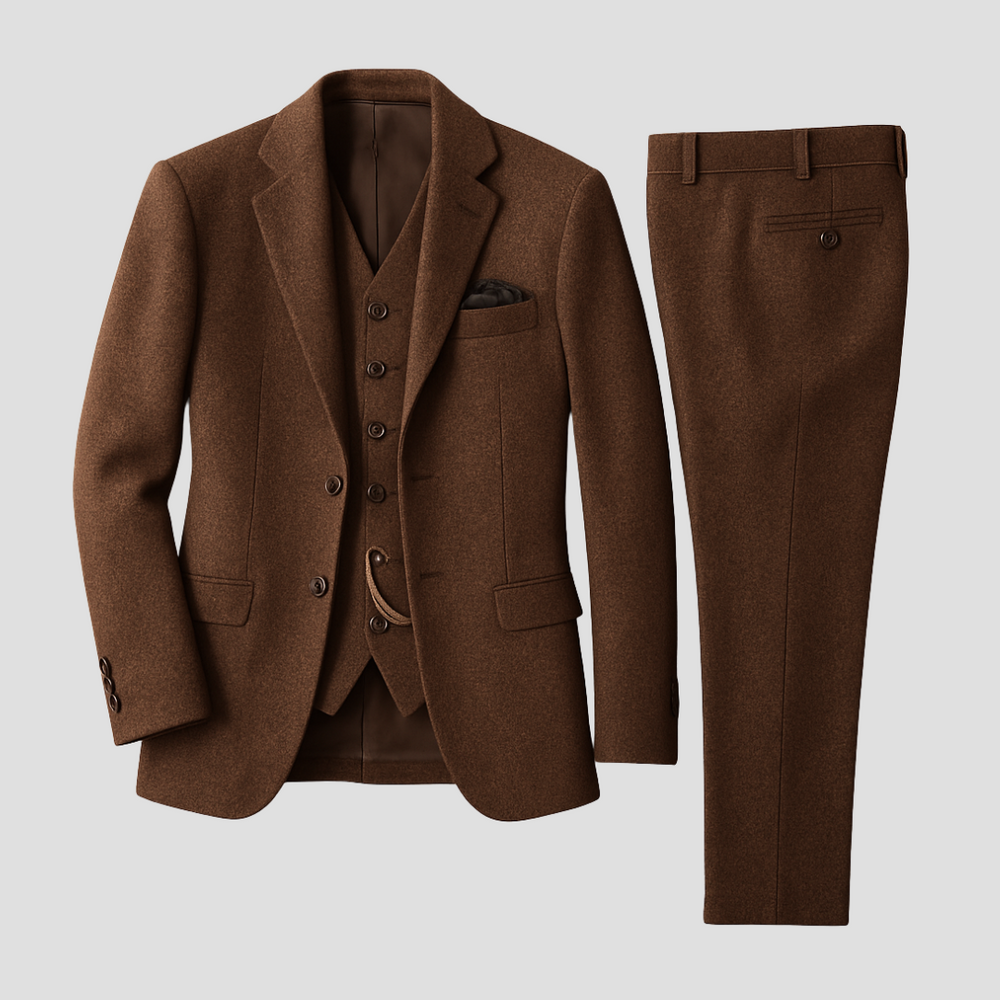 Men's Slim Fit Three-Piece Wool Suit