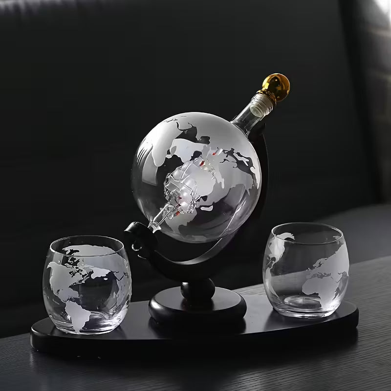 Conjunto Mapa del Mundo Botella y vaso de Whiskey