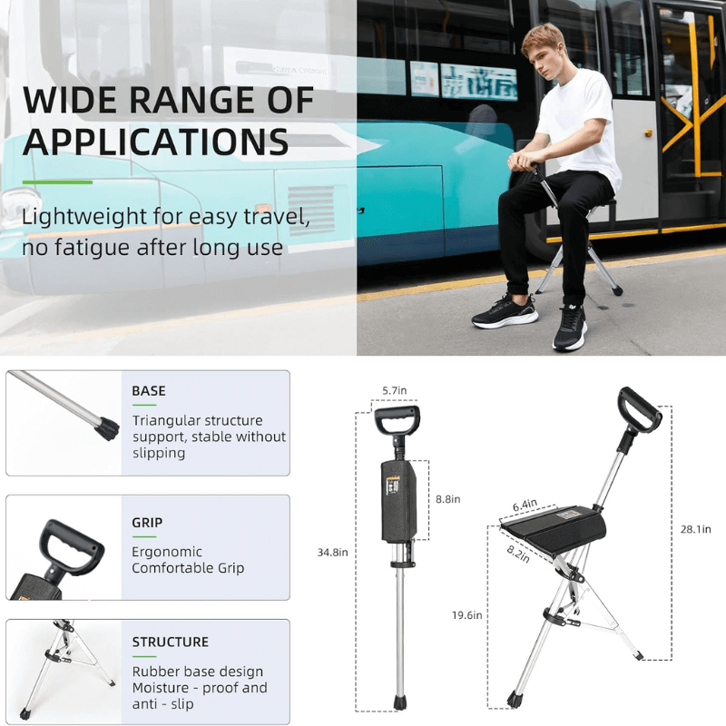 2-IN-1 Folding Walking Stick with Seat 7
