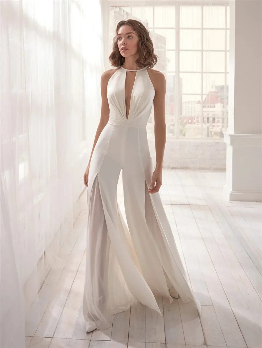 Seraphim - Deep V Elegant Split Leg Jumpsuit