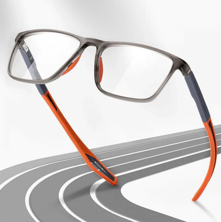 Ultraleichte Herren-Sportbrille, grau-orange, Anti-Blaulicht, Lesebrille, modernes Design.