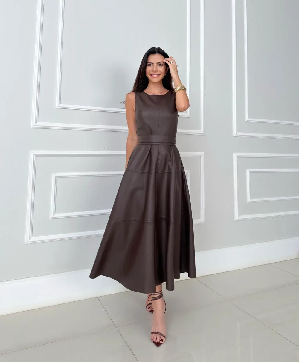 Bnita – Ärmelloses Midikleid Aus Kunstleder