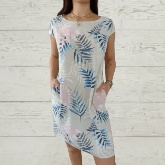 Women's Linen Tropical Print Shift Dress