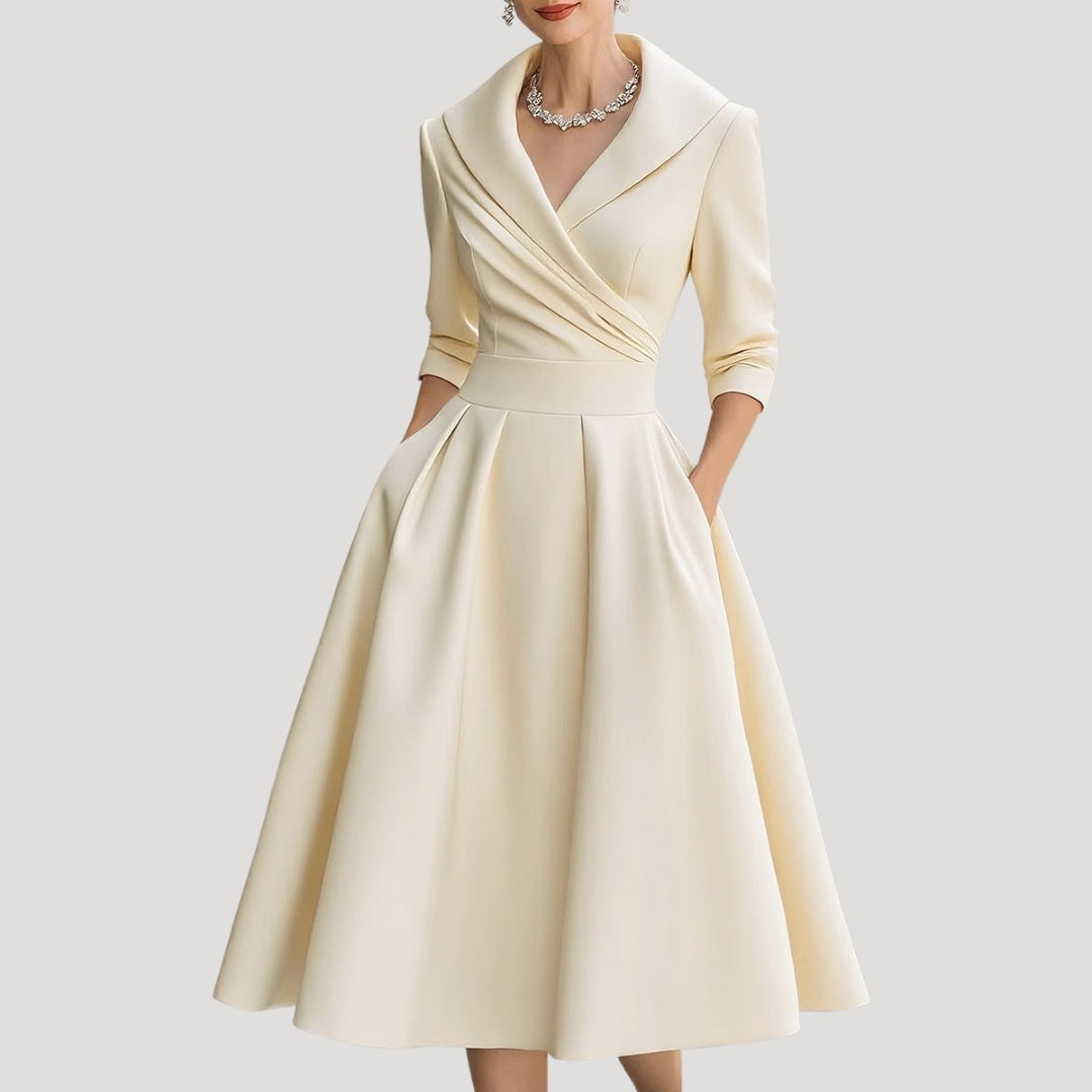 Sylvera | Dames Klassieke Wrap Midi Jurk – Elegante Lente Outfit, Kantoor- & Feestkleding