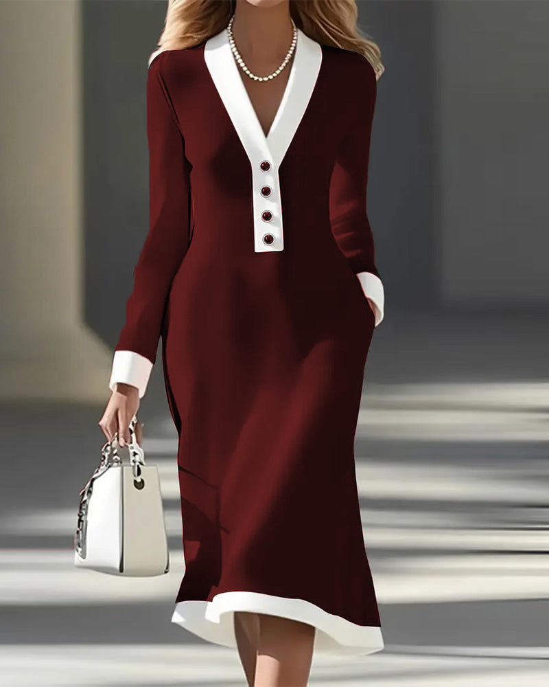 Brenyla™ - Robe Midi Élégante à Col Contrasté