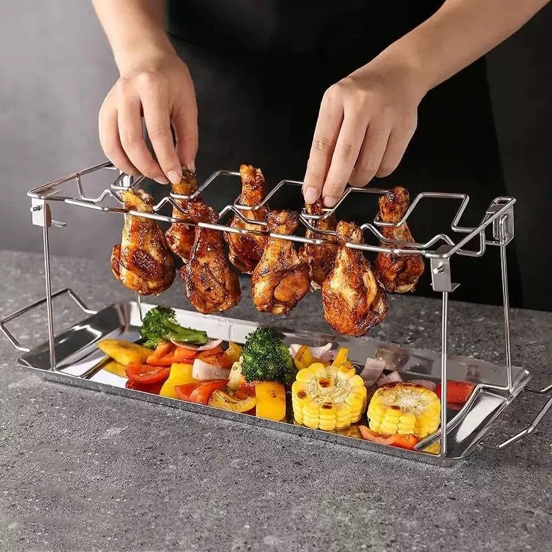 Intelligriller® - Made in the USA: 14 Slot Holder for Grill, Smoker, and Oven - Easy, Efficient, & Fast Chicken Drumstick/Meat Holder