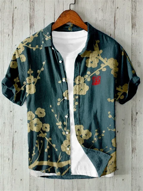 Vintage Bloesem Japanse Kunst Linnen Blend Shirt