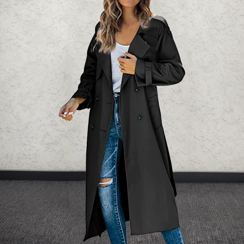 Trench-coat femme manches longues coupe ample avec col à revers