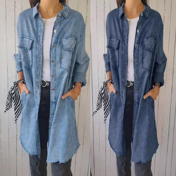 Zafrielle | Dames Faux Denim Jas – Casual Knoopsluiting Jas
