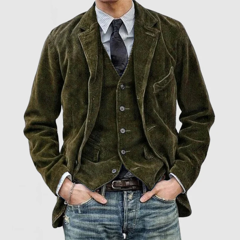 Men's Corduroy Blazer Notched Lapel Regular Fit Sports Jacket Suit Coat