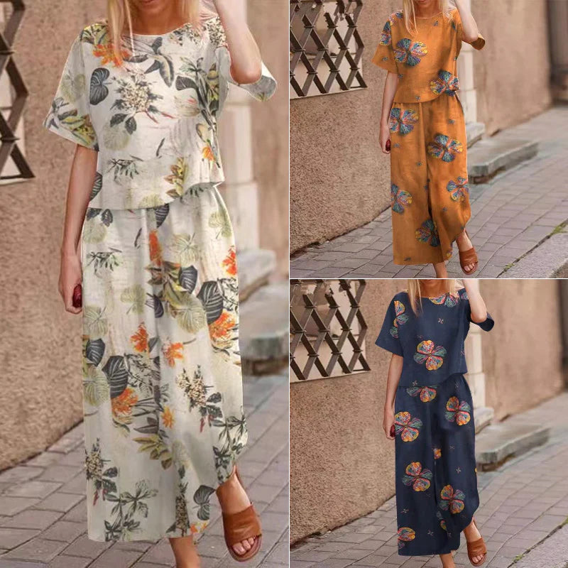 Diofa | Feminines Zweiteiler-Set mit Print und softem Fall