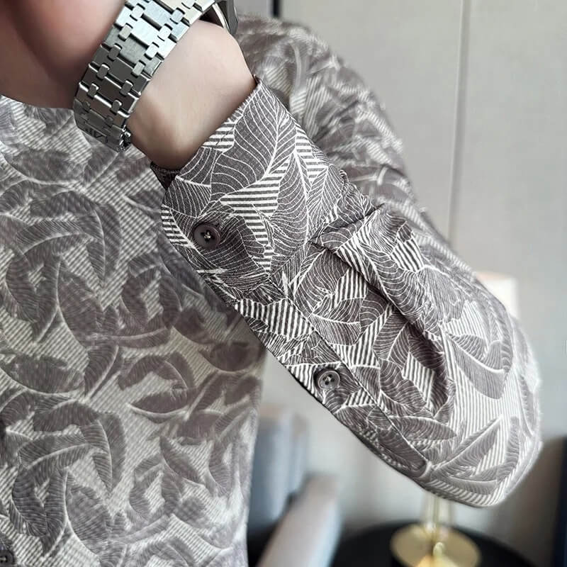JVance® Signature Series Leaf Motif Jacquard Seersucker Shirt