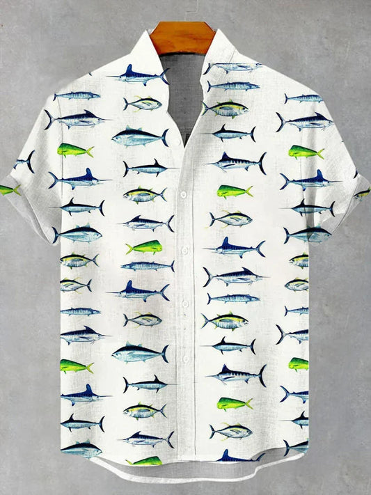 Diversen Vissen Japanse Kunst Linnen Blend Shirt