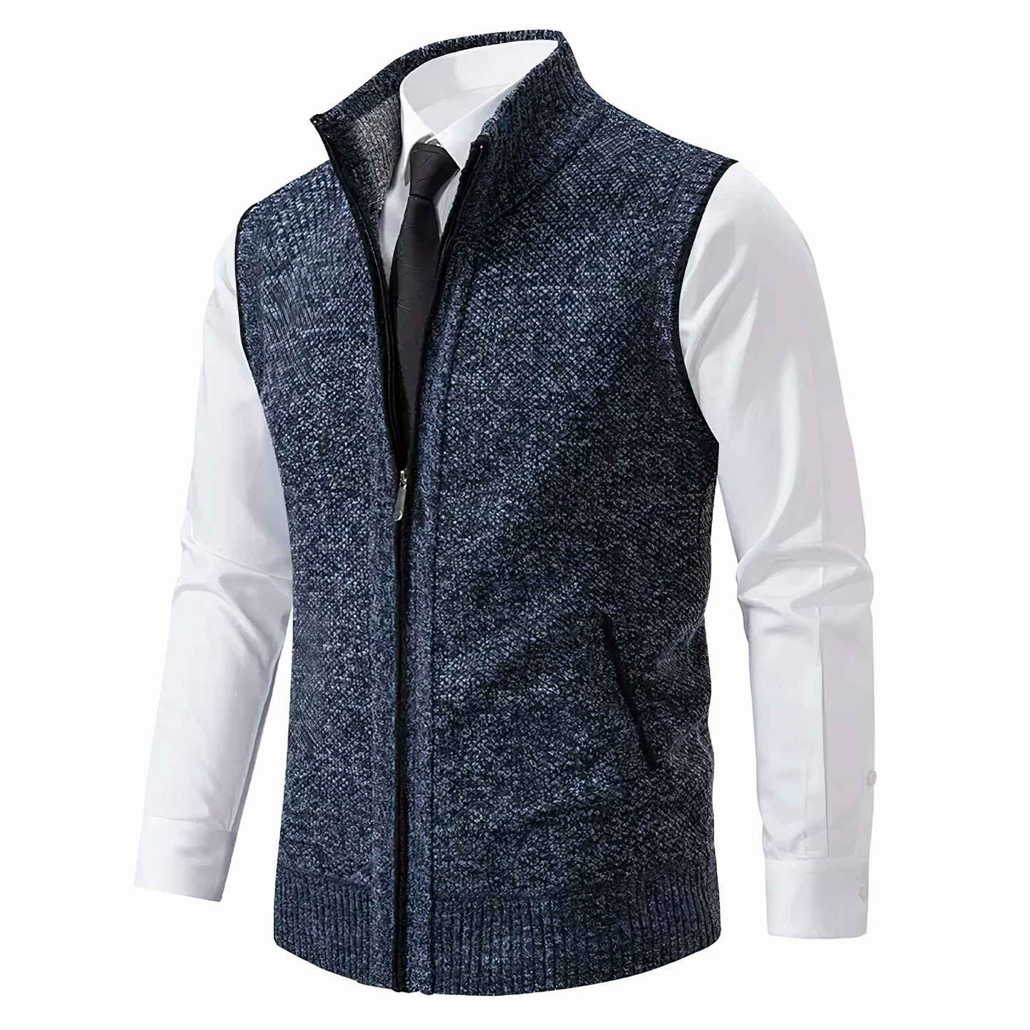 Men’s Knitted Zip Up Vest with Pockets – Smart Casual Sleeveless Gilet