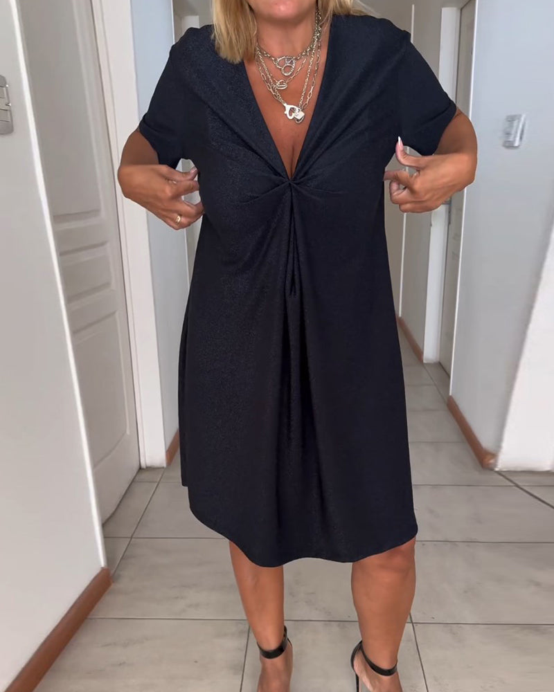 Elegant Short-Sleeve V-Neck Dress