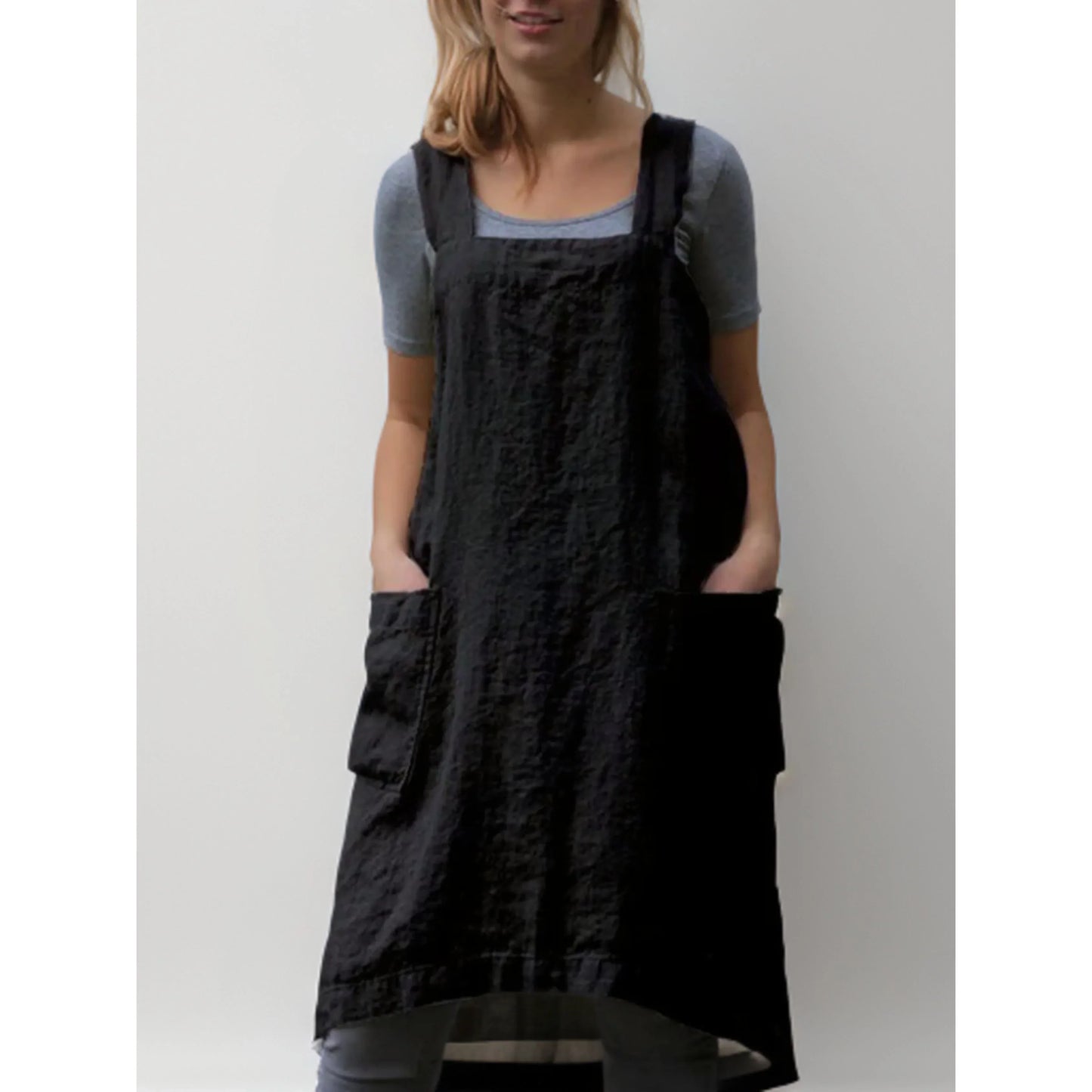 Robe Tablier en Lin Femme – Robe Décontractée Stylée avec Poches