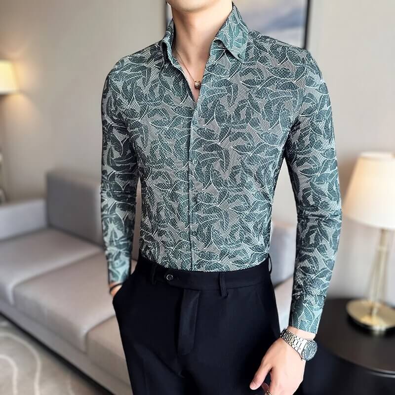 JVance® Signature Series Leaf Motif Jacquard Seersucker Shirt
