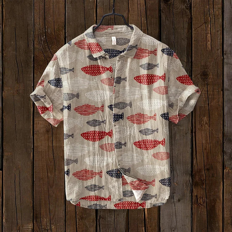 Vintage Vis Japanse Art Linnen Comfy Shirt