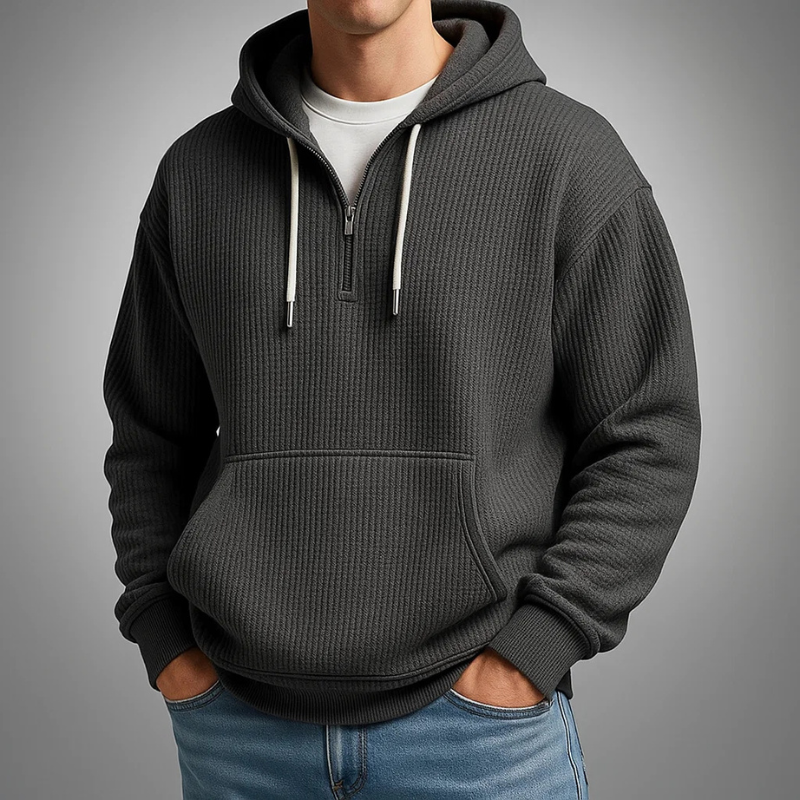 Pete | Strukturierter Hoodie mit Half-Zip und Kapuze