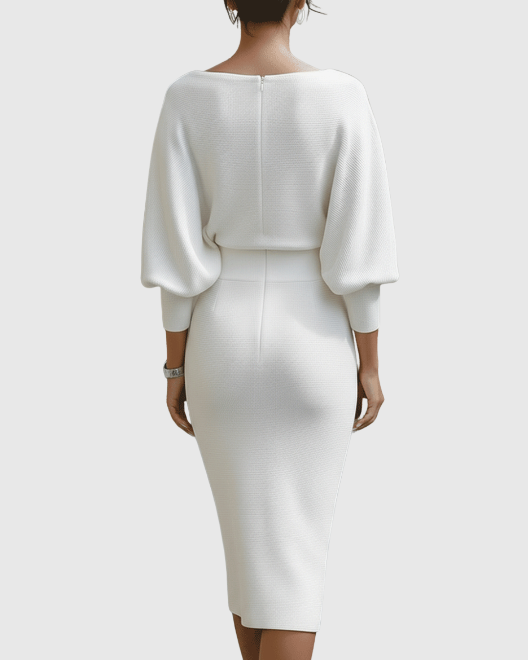 Women's Cowl Neck Batwing Sleeve Ribbed Midi Dress