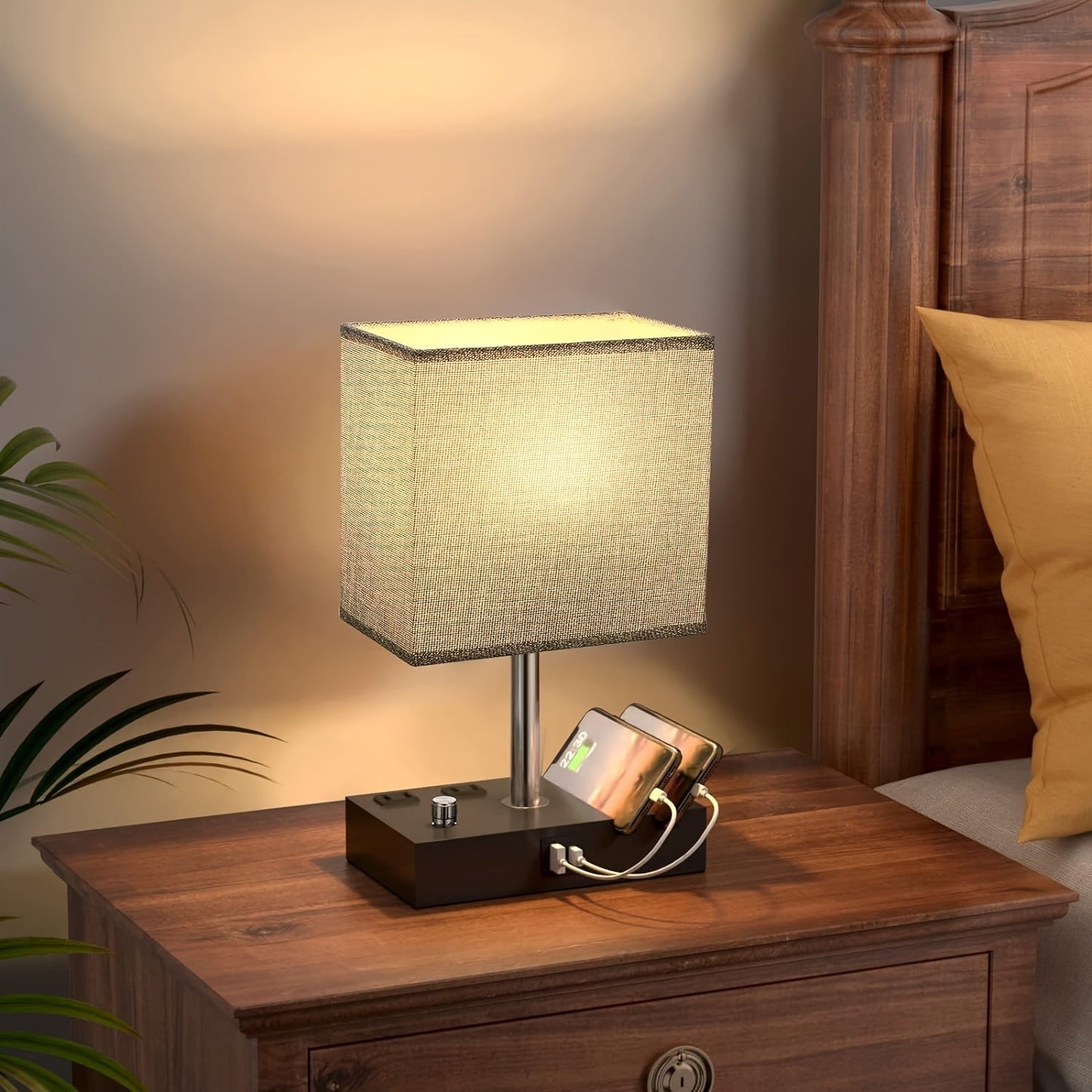 Brooknuo LED Lamp for Nightstands Home Offices with 2 AC Outlets 2 USB Charging Ports