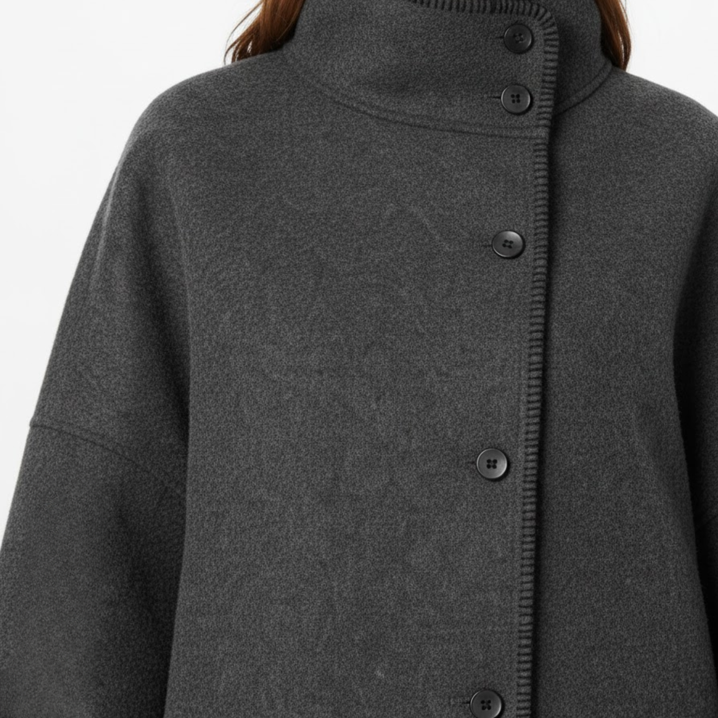 Veste Femme Vintage en Laine Épaules Larges Col Montant Manches Longues Automne Chic