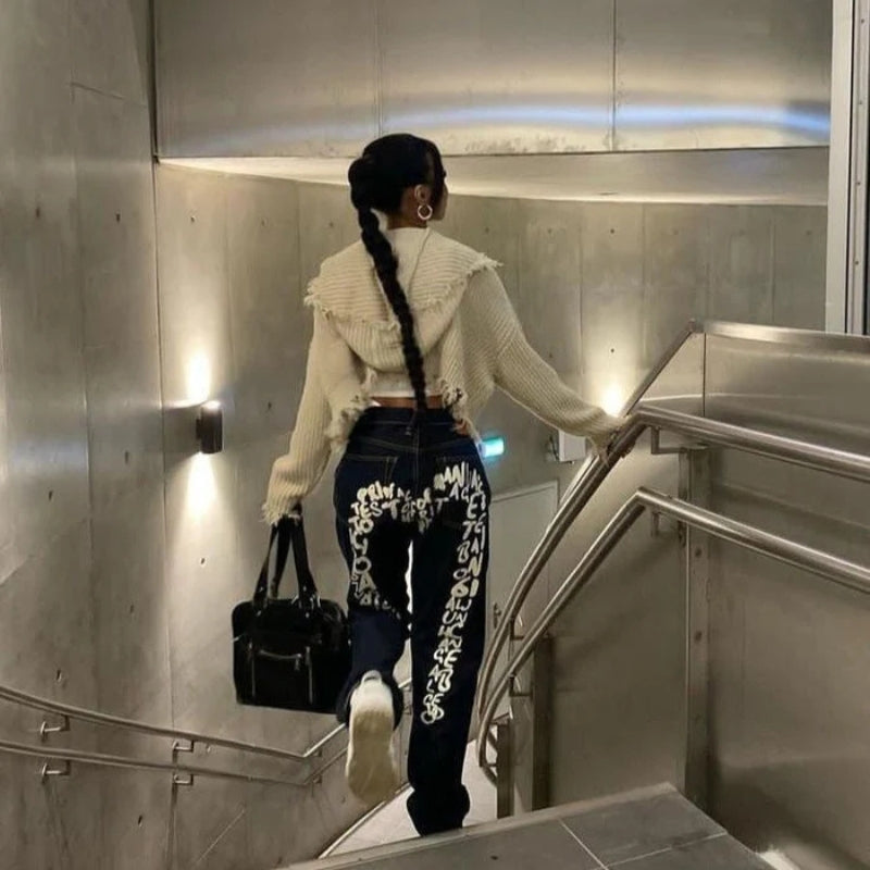 Bella - Rintede jeans med vide ben Løs, lige pasform med