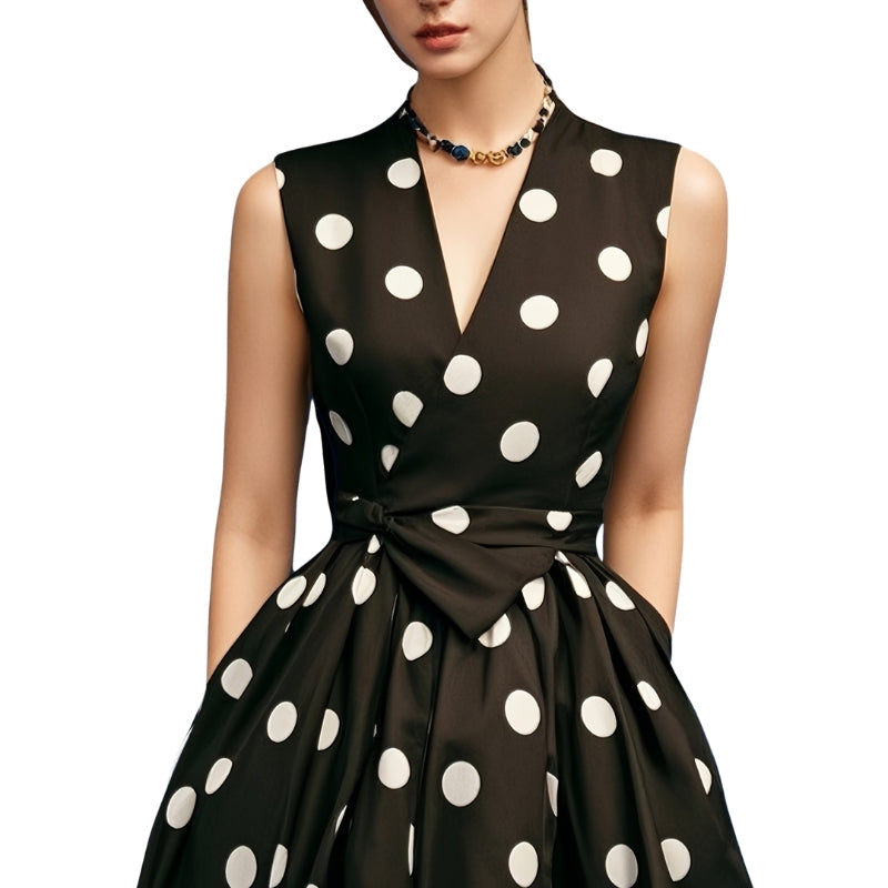 Robe sans manches à pois avec taille haute et poches