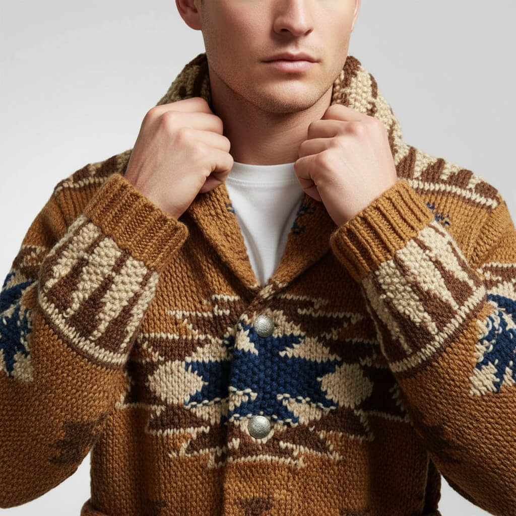 Trenton Jacquard Wool Cardigan for a Warm and Elegant Style