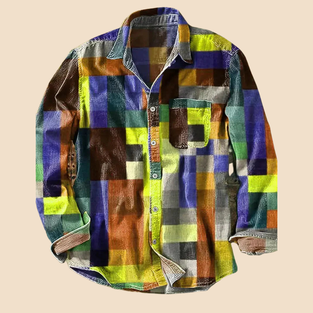 Viktor | Vintage skjorte med lange ermer og regnbue-mønster