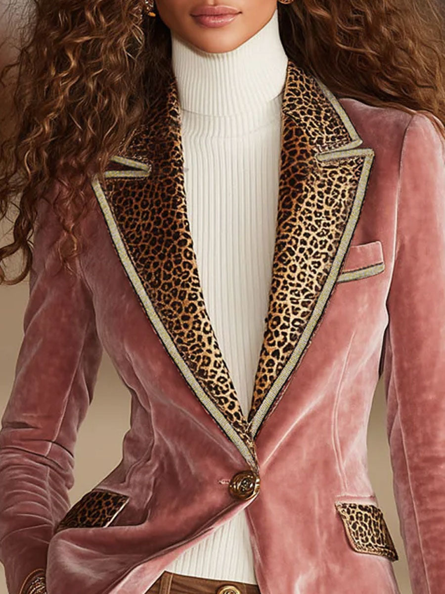 Valentina – Womens Velvet Leopard Print Blazer