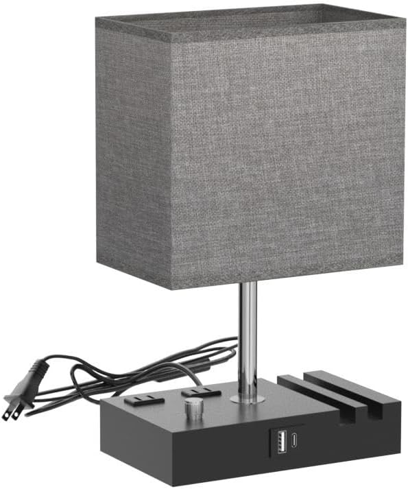 Brooknuo LED Lamp for Nightstands Home Offices with 2 AC Outlets 2 USB Charging Ports