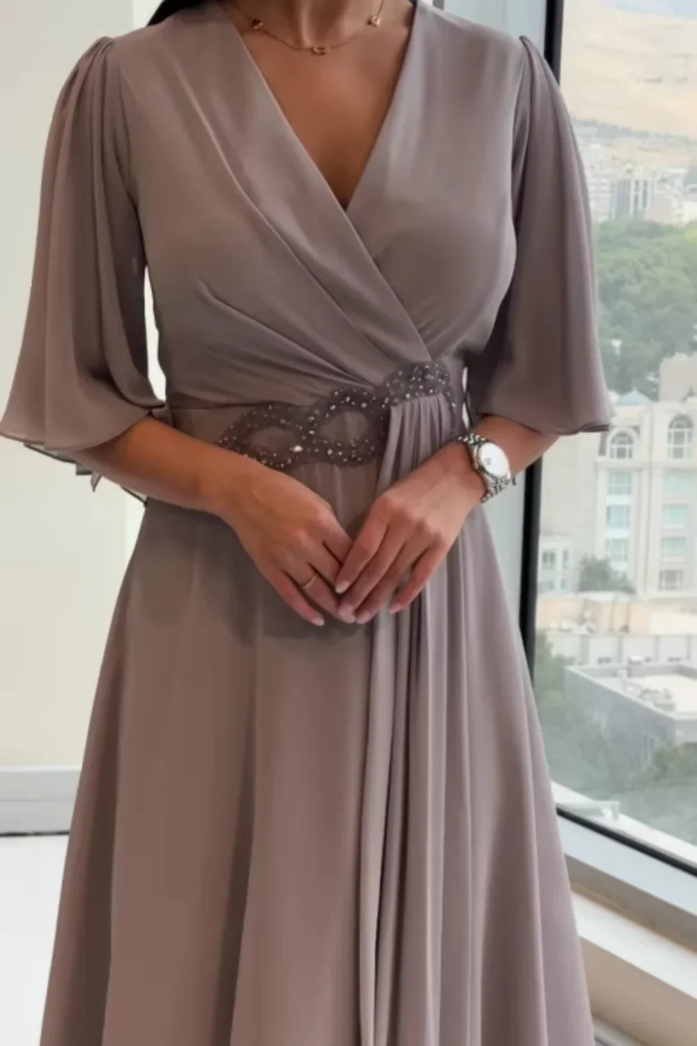 Ezina - Elegante Abito Lungo In Panno