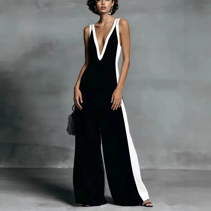 Monique™ | Elegant Contrast Wide-Leg Jumpsuit